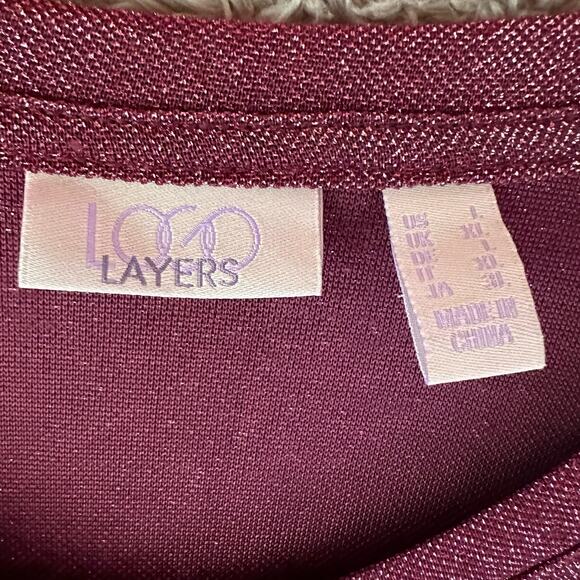 Logo Layers Lori Goldstein Metallic Mesh Cardigan Mulled Wine L Large - Picture 9 of 12